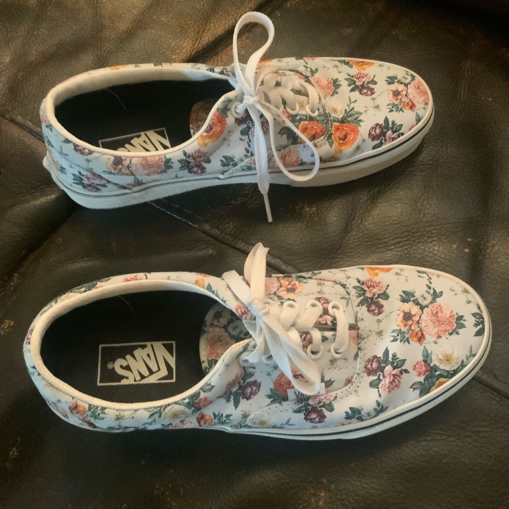 Vans White Floral Canvas Sneakers